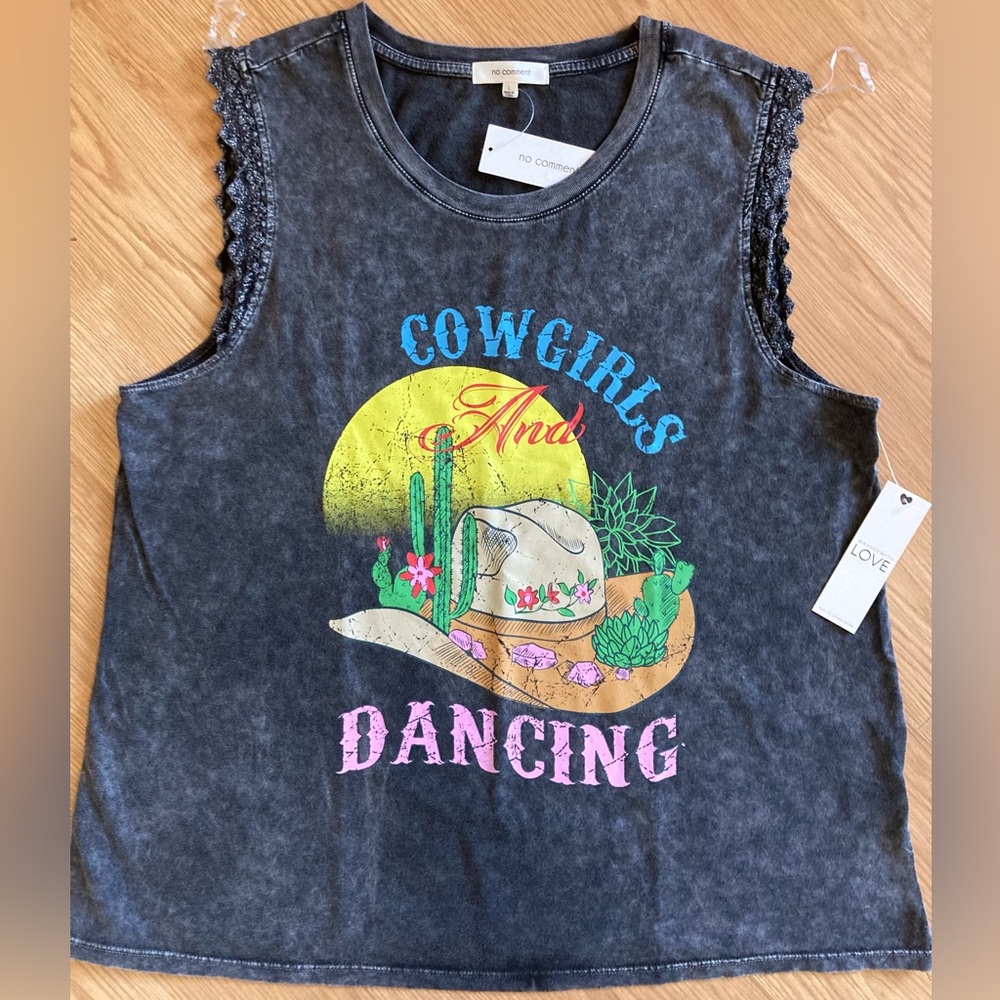 NWT Cowgirls And Dancing Lace Trim Washed Muscle Tank L Large - Picture 3 of 8